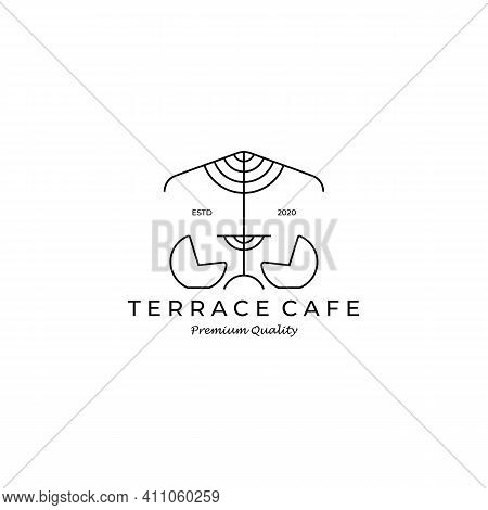 Terrace Cafe Outdoor Logo Vector Illustration Design Line Art Icon