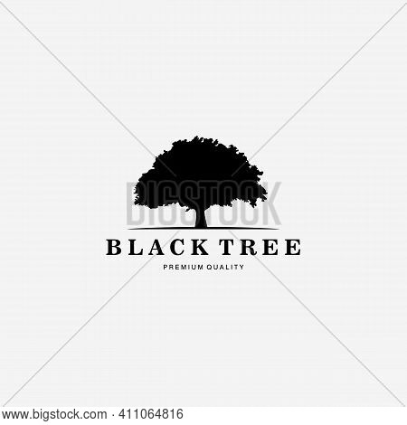 Black Tree Logo Vector Design Illustration Vintage Art Symbol