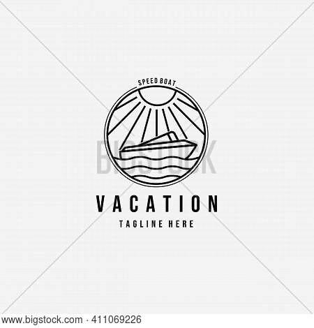 Speed Boat Vacation Logo Vector Illustration Design Line Art Emblem
