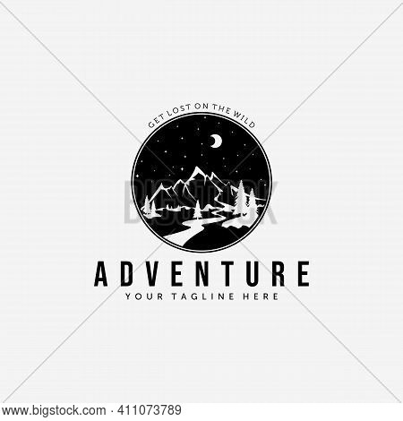 Emblem Explore Mountain Logo Vector Design Illustration Vintage Icon