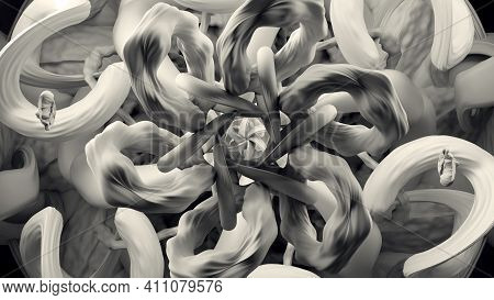 Dark And Creepy Absctract Fractal Background With 3d Ornament Made Of Bones Or Sheets For Dark Music