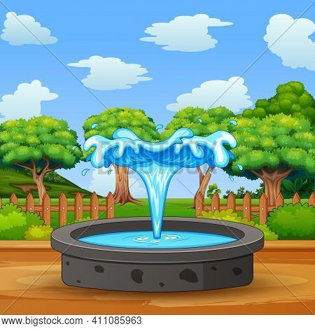 Fountain In The Middle Of Nature Landscape