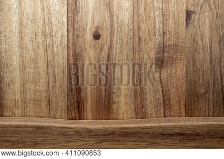 Beautiful Acacia Wood Texture. Rustic Look With Veins, Knots And Copy Space.