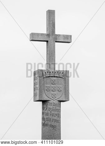 Cape Cross, Namibia - October 12, 2013: Detailed View Of Stone Cross Memorial - Replica Of Orginal P