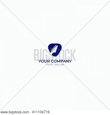 Pick And Guitar String Logo Simple Navy