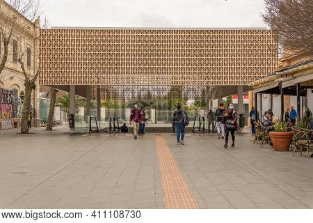 Palma De Mallorca, Spain; March 04 2021: Aerial View Of The Entrance To The Plaza De España Intermod