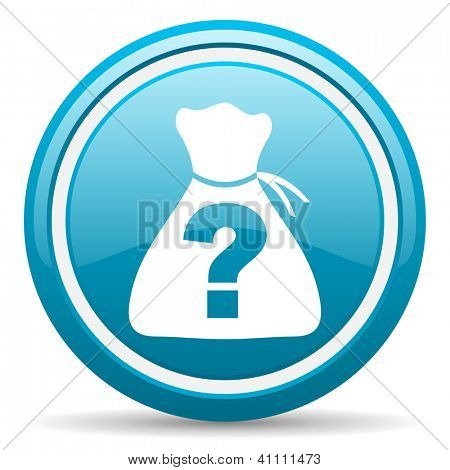 blauer Kreis glänzend Web Icon mit Piktogramm auf weißem Hintergrund