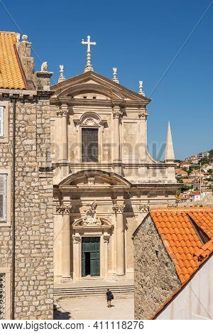 Facade Of Church Of Jeronima In Old Town Dubrovnik In Coratia, View From City Wall