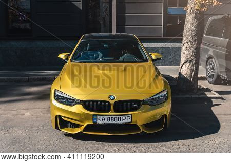 Odessa, Ukraine - October 2018. Bmw M4 F82 In A Beautiful Golden Color.