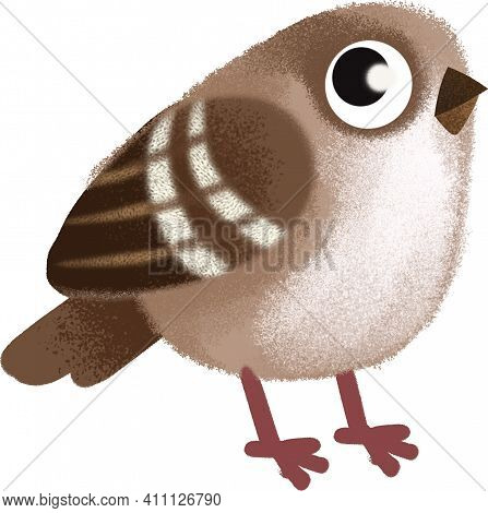 Bird Sparrow Clipart. Cartoon Illustration In Childish Style. Image Isolated On White Background.