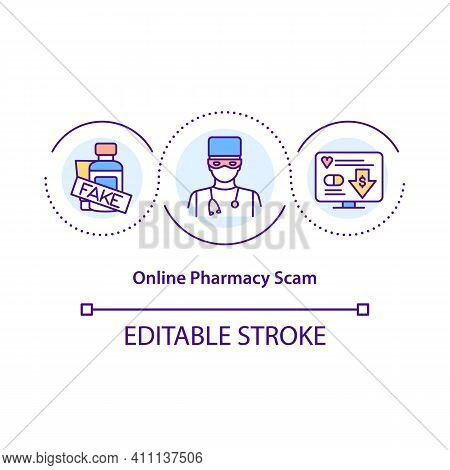 Online Pharmacy Scam Concept Icon. Purchase Unsafe Drug. Lose Money On Fake Pills. Financial Interne