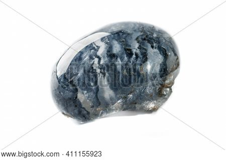 Macro Mineral Quartz Stone With Dumortierite On A White Background