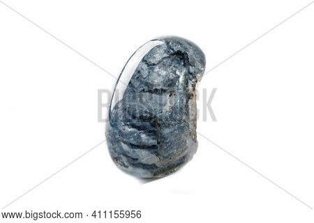 Macro Mineral Quartz Stone With Dumortierite On A White Background