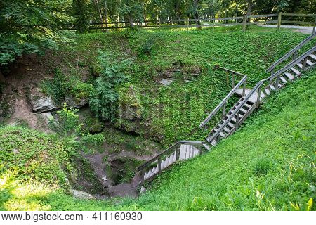 Karves Ola (cow's Cave), Karst Sinkhole In Birzai Regional Park, Lithuania