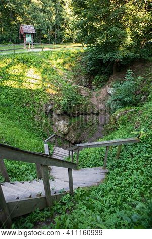 Karves Ola (cow's Cave), Karst Sinkhole In Birzai Regional Park, Lithuania