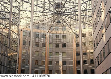 Complicated Structure. Decorative Metal Sculpture. Modern Roof Design. Geometric Architecture. Archi