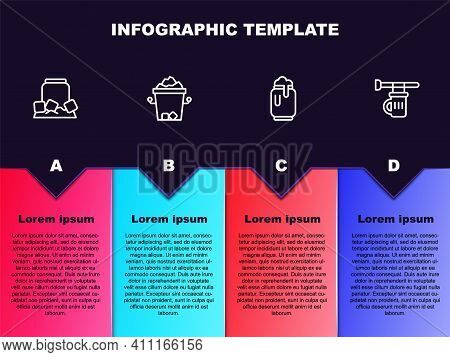 Set Line Cold Beer Can, Ice Bucket, Beer With Foam And Signboard Glass Of. Business Infographic Temp