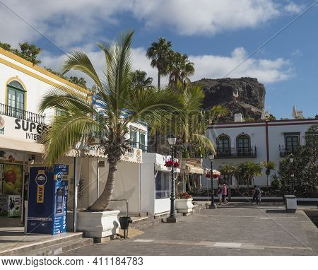 Puerto De Mogan, Gran Canaria, Canary Islands, Spain December 18, 2020: Traditional Colorful Houses 