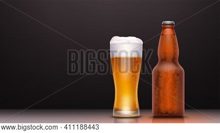 Bottle And Glass Of Beer With Bubbles