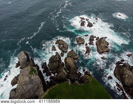 Aerial Panorama View Of Cape Punta De O Brual Atlantic Ocean Sea Cliff Coast In San Xiao Vilarrube V
