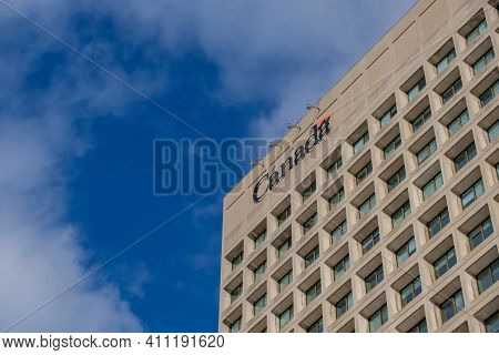 Ottawa, Ontario, Canada - February 6, 2021: An Upper Part Of The Northern Tower At The Canadian Nati