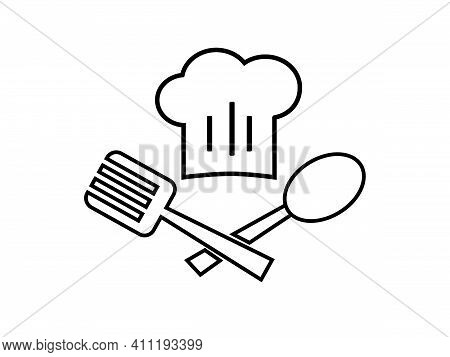 Chef Emblem With Toque And Spoon Isolated On A White Background. Vector Stock  Illustration For Card