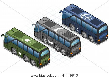 Aisometric sada vojenských autobusů