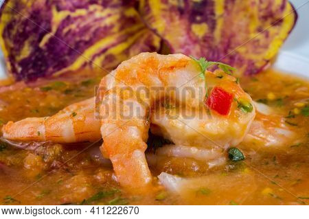 Delicious Shrimps Of Ecuadorian Food, Shrimp Cebiche With Sweet Potato