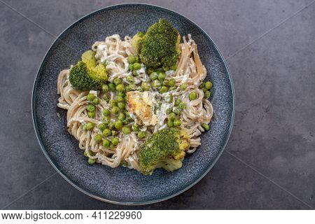 Healthy Baked Green Spaghetti Pasta With Feta Cheese