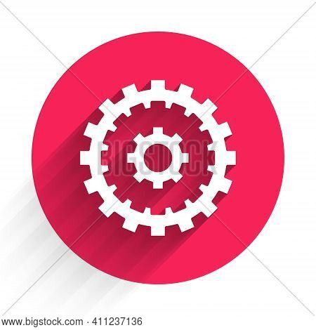 White Bicycle Cassette Mountain Bike Icon Isolated With Long Shadow. Rear Bicycle Sprocket. Chainrin