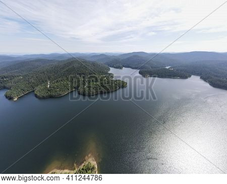 Aerial Panorama Of Golyam Beglik Reservoir, Pazardzhik Region, Bulgaria