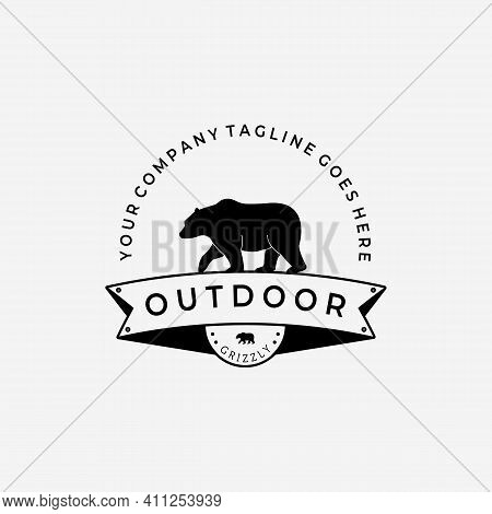 Walking Bear Hunter Logo Vector Design Illustration Vintage, Grizzly Bear, Polar Bear, Black Bear