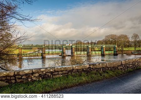Glenlochar Barrage On The River Dee At Loch Ken, Galloway Hydro Electric Scheme, Dumfries And Gallow