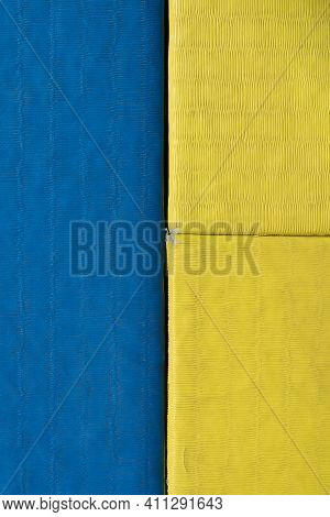 Judo Tatami. Top View, Yellow-blue Color. Background, Texture