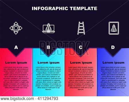 Set Line Project Team Base, Startup Project Concept, Stair With Finish Flag And . Business Infograph
