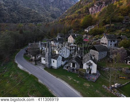 Aerial Panorama View Of Charming Historic Village Hamlet Ritorto With Rustico Architecture Stone Roc