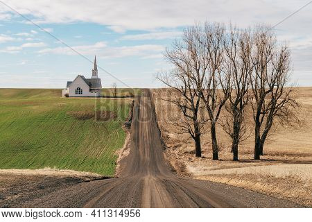 Rural Dirt Road With Church Landscape From Sherman, Washington