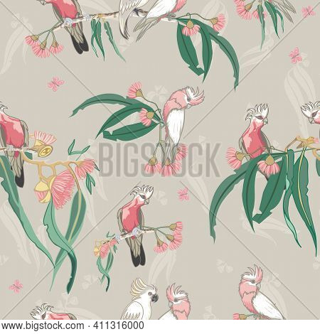 Australian Native Birds And Fauna Seamless Repeat Pattern. Vector Illustration