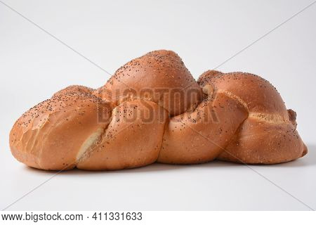 Homemade Challah Bread With Sesame Seeds. Jewish Traditional Bread For Shabbat