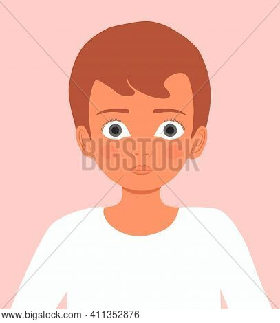 Head Of A Little Boy In Profile. The Cute Face Of A Child. Head Of Cartoon Character Boy. Portrait O