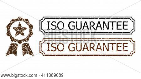 Mosaic Certificate Seal Composed Of Coffee Grain, And Grunge Iso Guarantee Rectangle Stamps With Not