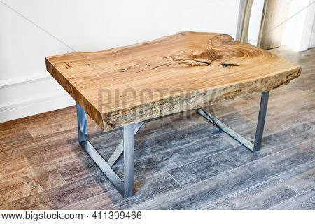 Live Edge Elm Slab Coffee Table With Metal Base