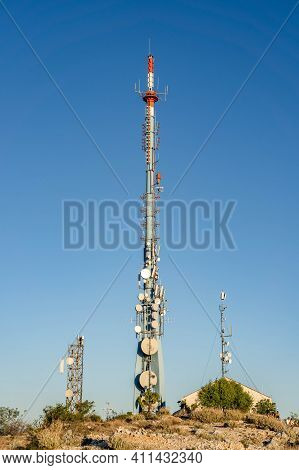 Dubrovnik, Croatia - Aug 21, 2020: Radio Tower On Top Of Mountain Srd In Dubrovnik During Sunset