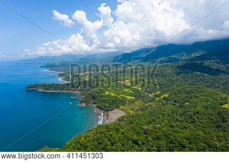 Landscape Of A Beautiful Exotic Ventana Beach Located In The Costa Ballena, Uvita, South Pacific Coa
