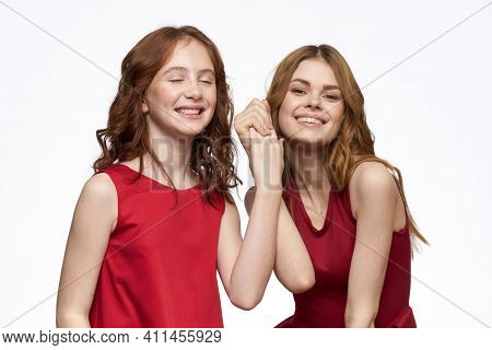 Joyful Family Fun Mom Daughter Emotions Light Background
