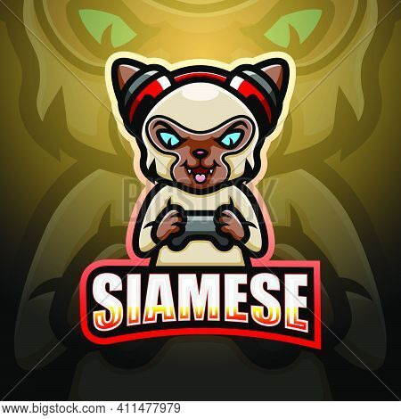 Vector Illustration Of Siamese Mascot Esport Logo Design
