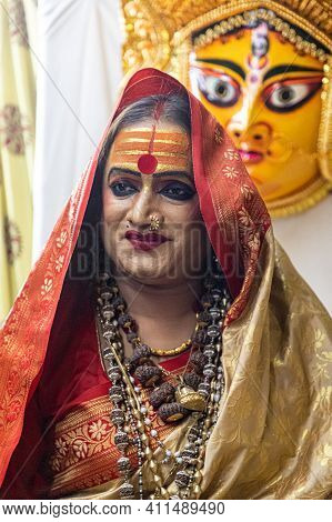 Feburary 2021 Haridawar,india
Portrait Of Transgender Laxmi Narayan Tripathi At Kumbh Mela.kumbh Is 