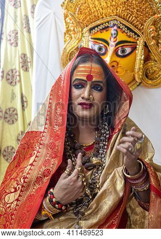 Feburary 2021 Haridawar,india
Portrait Of Transgender Laxmi Narayan Tripathi At Kumbh Mela.kumbh Is 