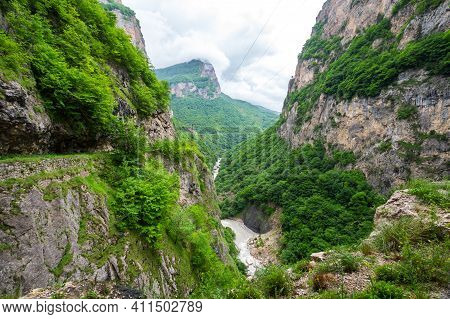 View Of Cherek Gorge In The Caucasus Mountains In Kabardino-balkaria, Russia