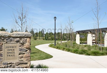 IRVINE, CA - MARCH 24, 2017: Jeffrey Open Space Trail. This open space corridor is one element in the citys overall open space system, linking the conservation and open space lands.